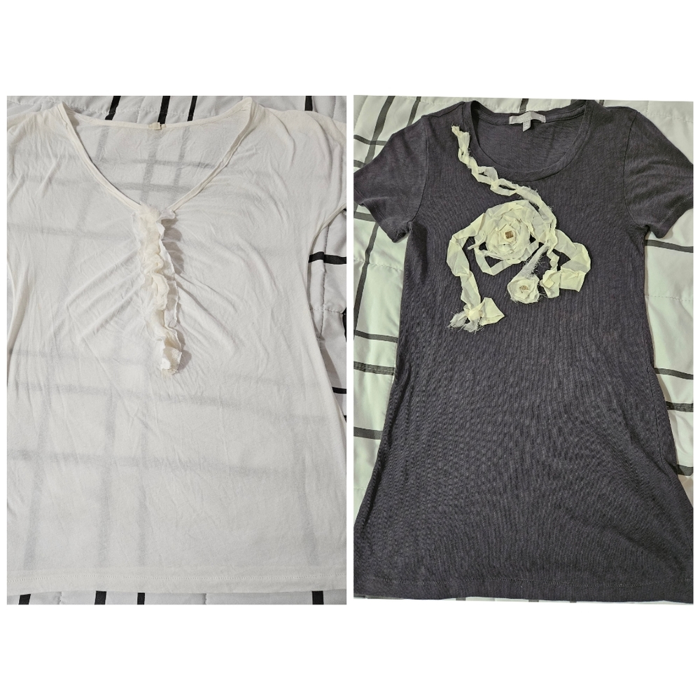 J. Crew Women's Bundle with TWO Ruffle Applique Short Sleeve Cotton Shirts Sz M